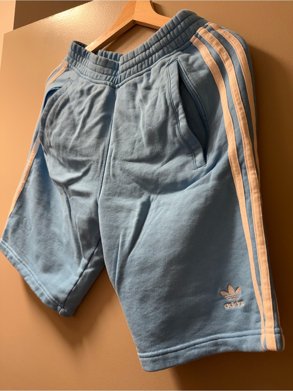 adidas Light Blue Athletic Shorts with White Stripes